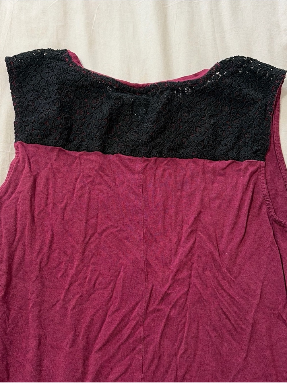 Old Navy Burgundy Tank with Black Lace Shoulders - Picture 3 of 3